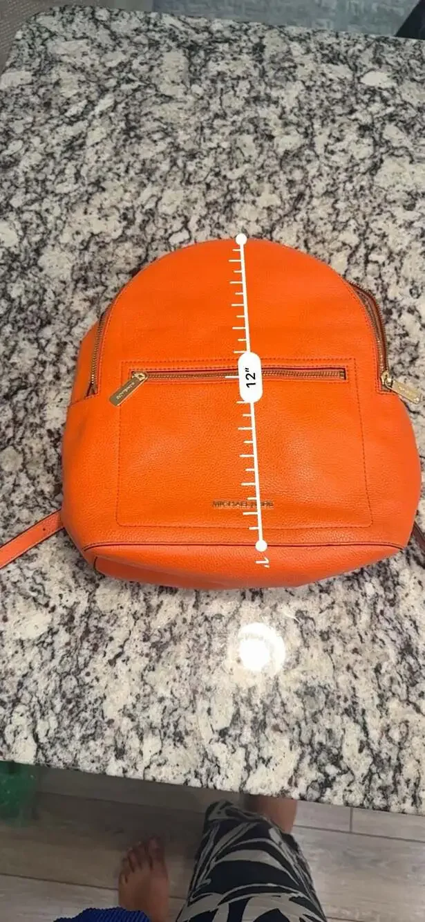 Michael Kors Orange Pebbled Leather Backpack Gold Hardware Travel Bookbag Purse